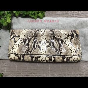 Lauren Merkin Caroline Fold Snake Print Clutch 🐾